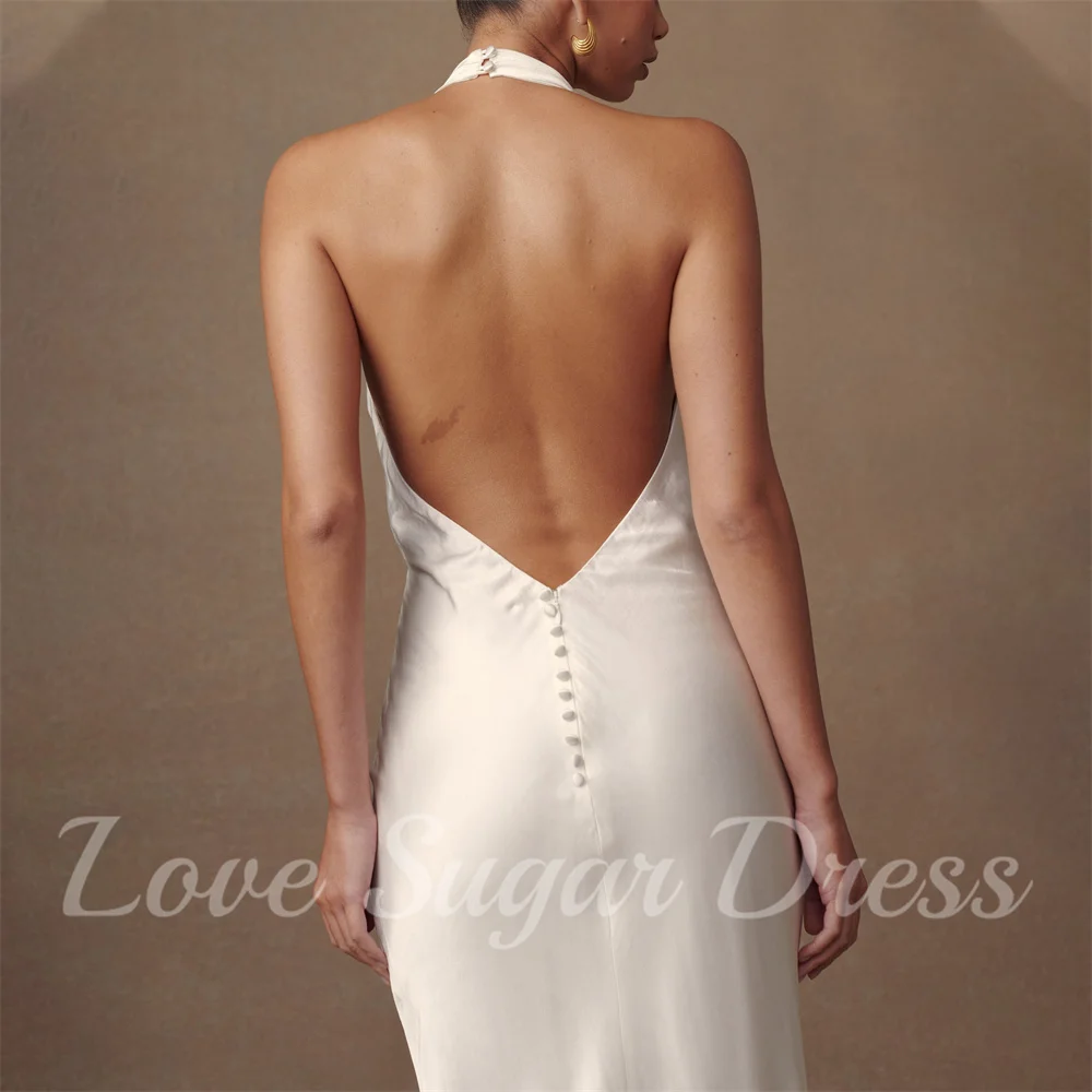 Sexy Backless Satin Wedding Dress Simple Mermaid Pleated Bridal Gowns Elegant Halter Bride Dresses For Wedding robe de mariée