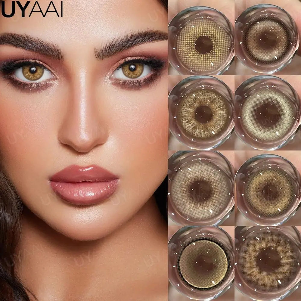UYAAI 【1*contacts Lenses+1*tweezers+1*lenses Case】Multicolored High Quality Soft Lenses Yellow Contacts Yellow Eyes Gloss Beauty