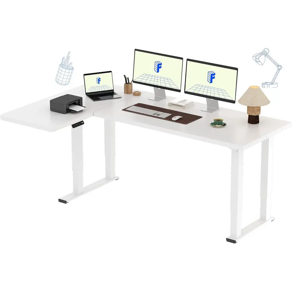Electric Height-Adjustable 4-Leg L-Shaped Desk, 71x43, Memory Controller, 220lb Capacity, Suitable for Office, Gaming, and Study
