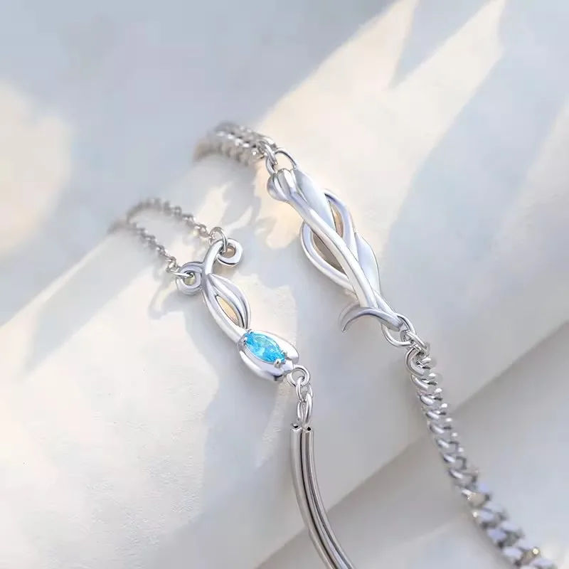 Unique Tulip Couple Bracelet Fresh Blue Flower Bracelets Fashionable Luxurious 925 Sterling Silver Jewelry For Women Men KOFSAC