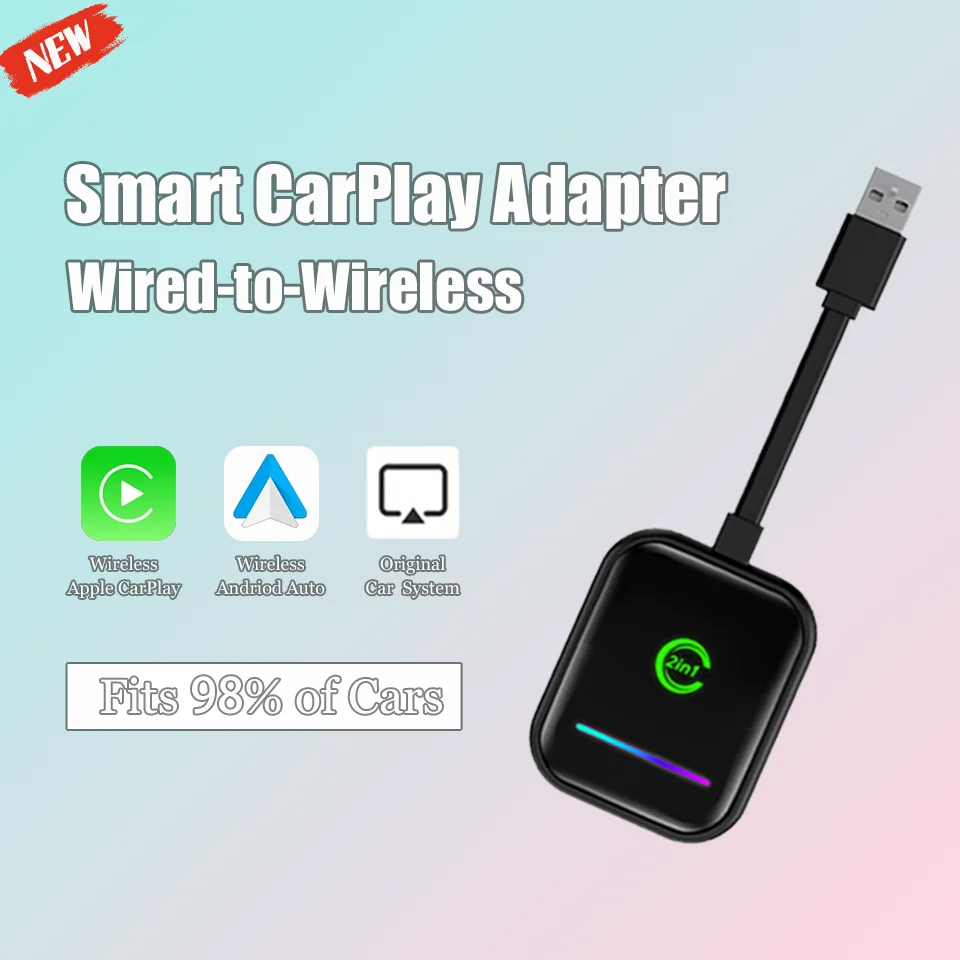 

New Mini Wireless CarPlay Smart Android Auto 2in1 Car Multimedia Adapter Box 5G WiFi BT4.2 Plug and Play Automatic Connection