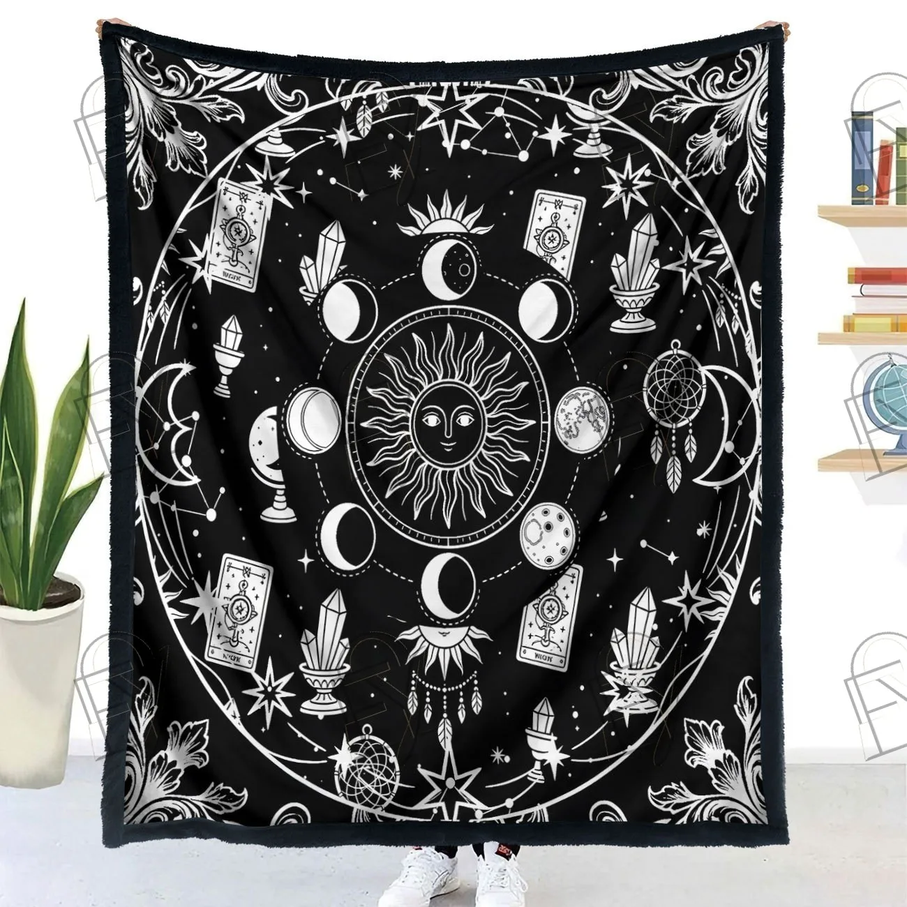 Fleece Blanket Throw Mystical Tarot Card Sun Moon Phase Dreamcatcher Witchy Boho Gothic Bedroom Home Decor