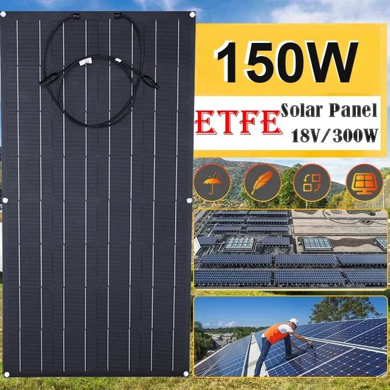 ETFE 150W Flexible Solar Panel Portable Solar Cell Energy Charger DIY Connector for Smartphone Charging Power System Car Camping