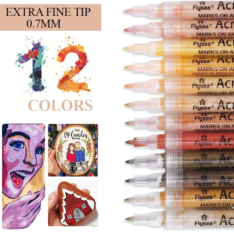 

12Pcs Skin Acrylic Paint Marker Pens Set,Soft Skin Tones Art Markers for Rocks Tiles Glass Ceramic Wood Painting Art Stationery