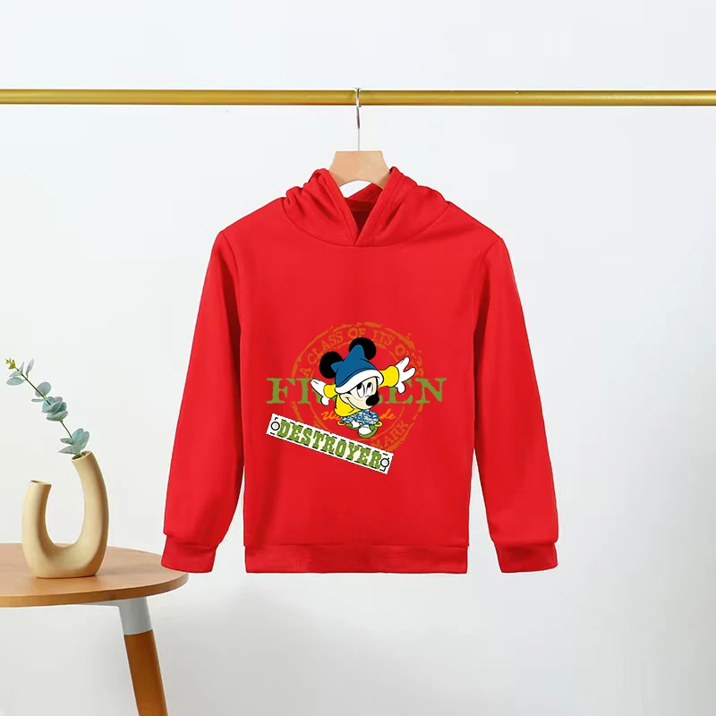 ديزني ميكي ماوس المرأة طويلة الأكمام البلوز 2026 الخريف موضة ديزني ميكي ماوس المطرزة الجولة الرقبة هوديي