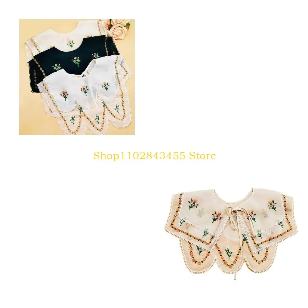 49MC False Collar Dickey Collar  Detachable Collar Easy To Wear Women Embroidery Collar Venise Lace Up Neckline