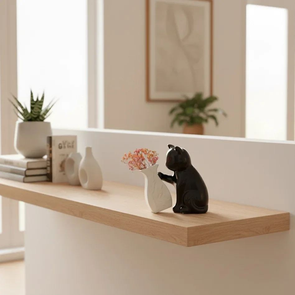 Vilead Ceramic Cat Pushing Vase Ornament Black Cat Sculpture with White Flower Pot Table Decor for Living Room Office Shelf Cute
