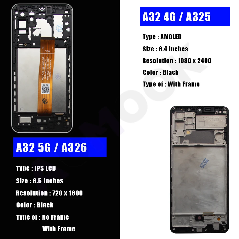 AMOLED For Samsung A32 4G LCD A325 Display Touch Screen Replacement For Samsung A32 5G Display A326 With Frame