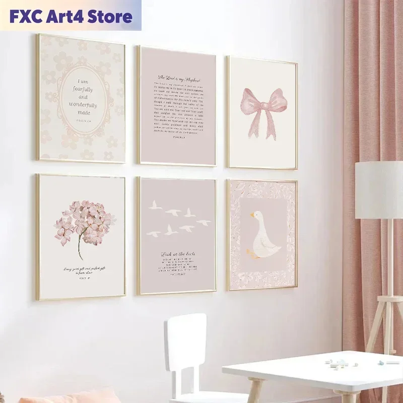 Cuadro sin marco con diseño de lazo bohemio rosa, pintura en lienzo de campo y jardín, póster artístico con versículos bíblicos cristianos, decoración de pared para sala de estar y dormitorio