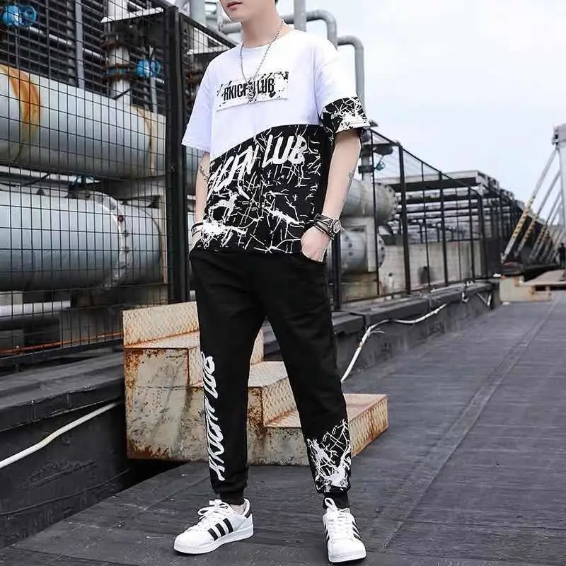 T Shirt Pants Sets Man Loose 2024 Trend Tracksuit Nylon Top Stretch Men's Clothing Casual Luxury Sweatpants 5xl Xl Sports Suits