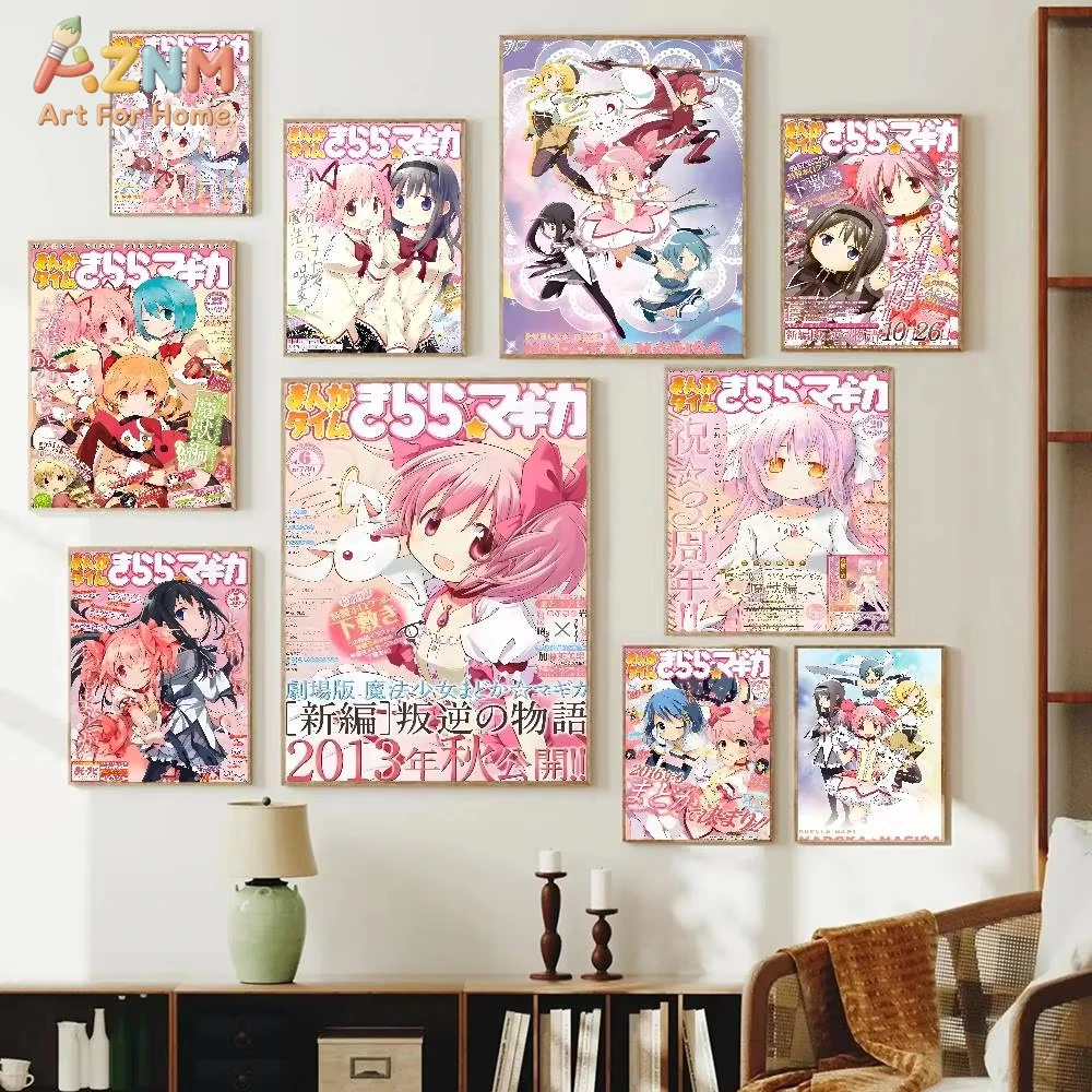 Affiche autocollante en papier imperméable pour fille rose Puella Magi Madoka Magica, décoration murale pour café, Bar, chambre, 1 pièce