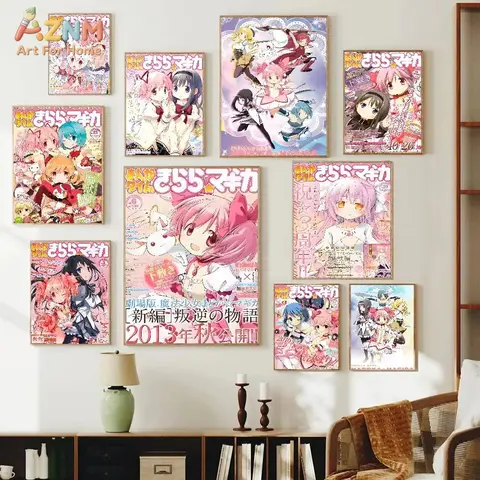 1pcs  Puella Magi Madoka Magica Pink Girl Poster Self-adhesive Art Waterproof Paper  Coffee House Bar Room Wall Decor