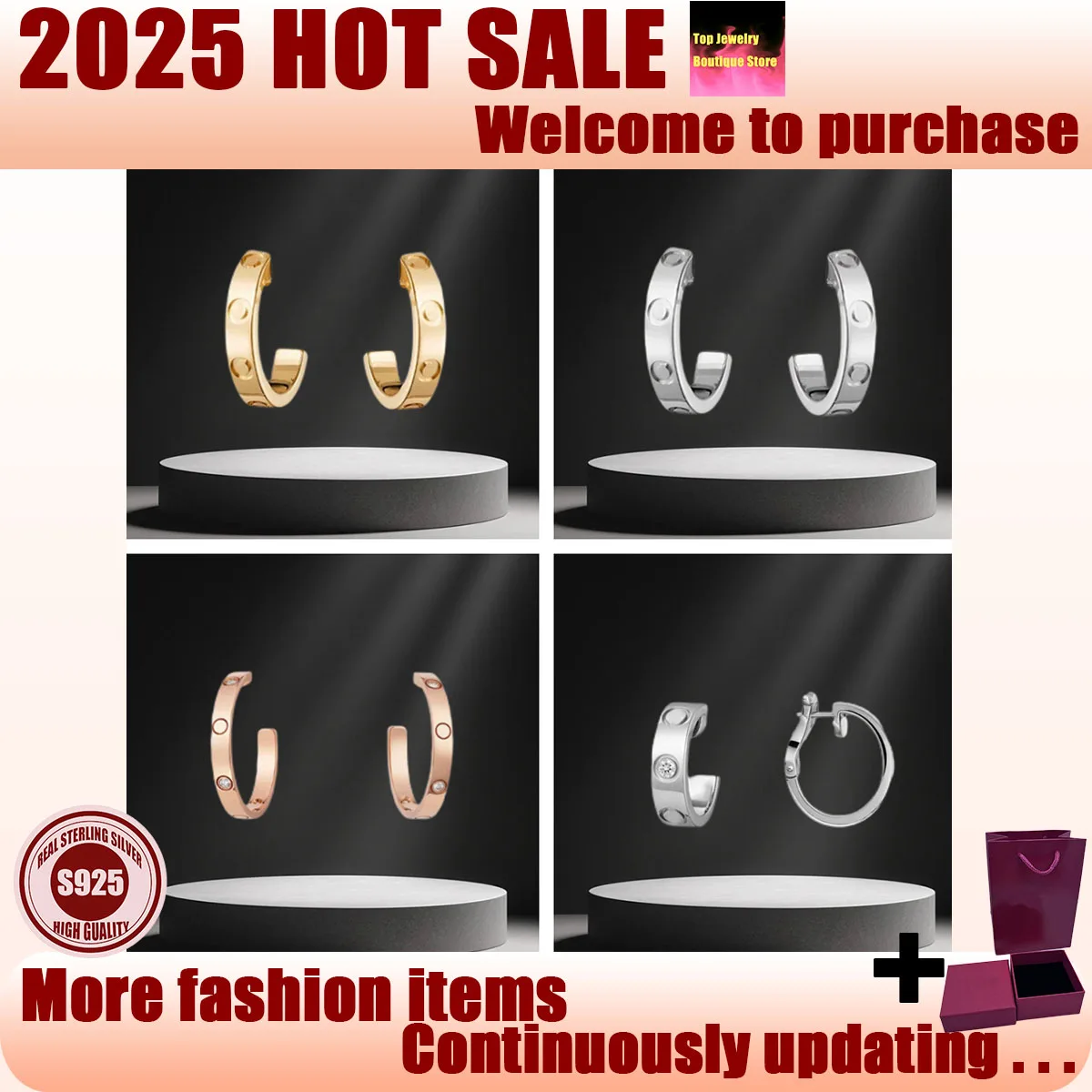 

2025 Light Luxury Fashion High Quality Boutique S925 Silver Neutral Charm Versatile Earnail with Box Gift Free Shipping