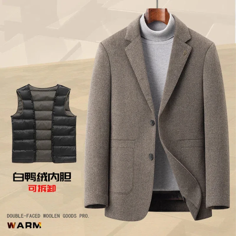 

Men's Wool Coat Casual Cardigan Lapel Suit Jacket down Liner Loose Woolen Coat Single Breasted Button