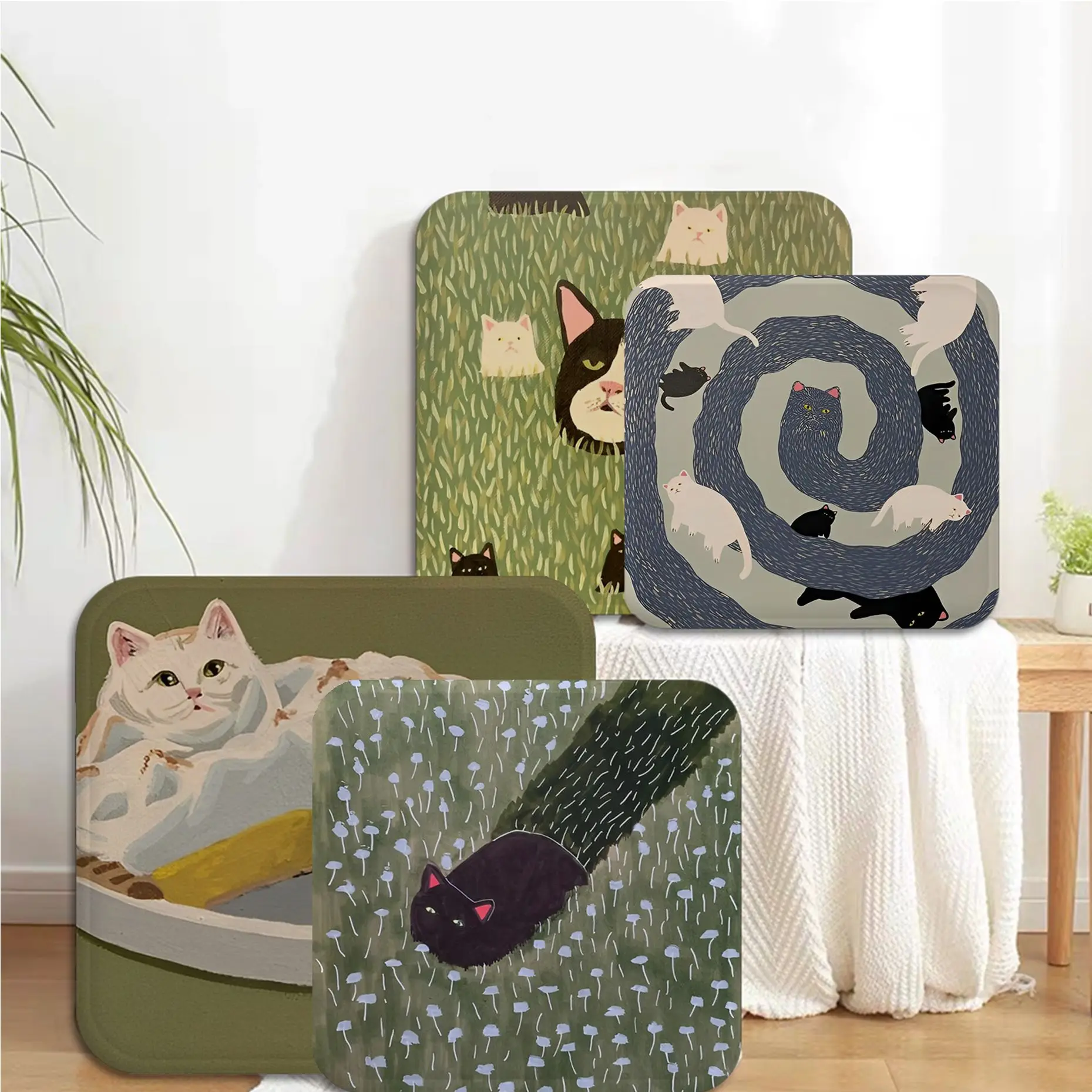 Abstract Black Cat  Cushion Mat Modern Minimalist Style Sofa Mat Dining Room Table Chair Cushions Unisex Fashion Anti-slip Pads