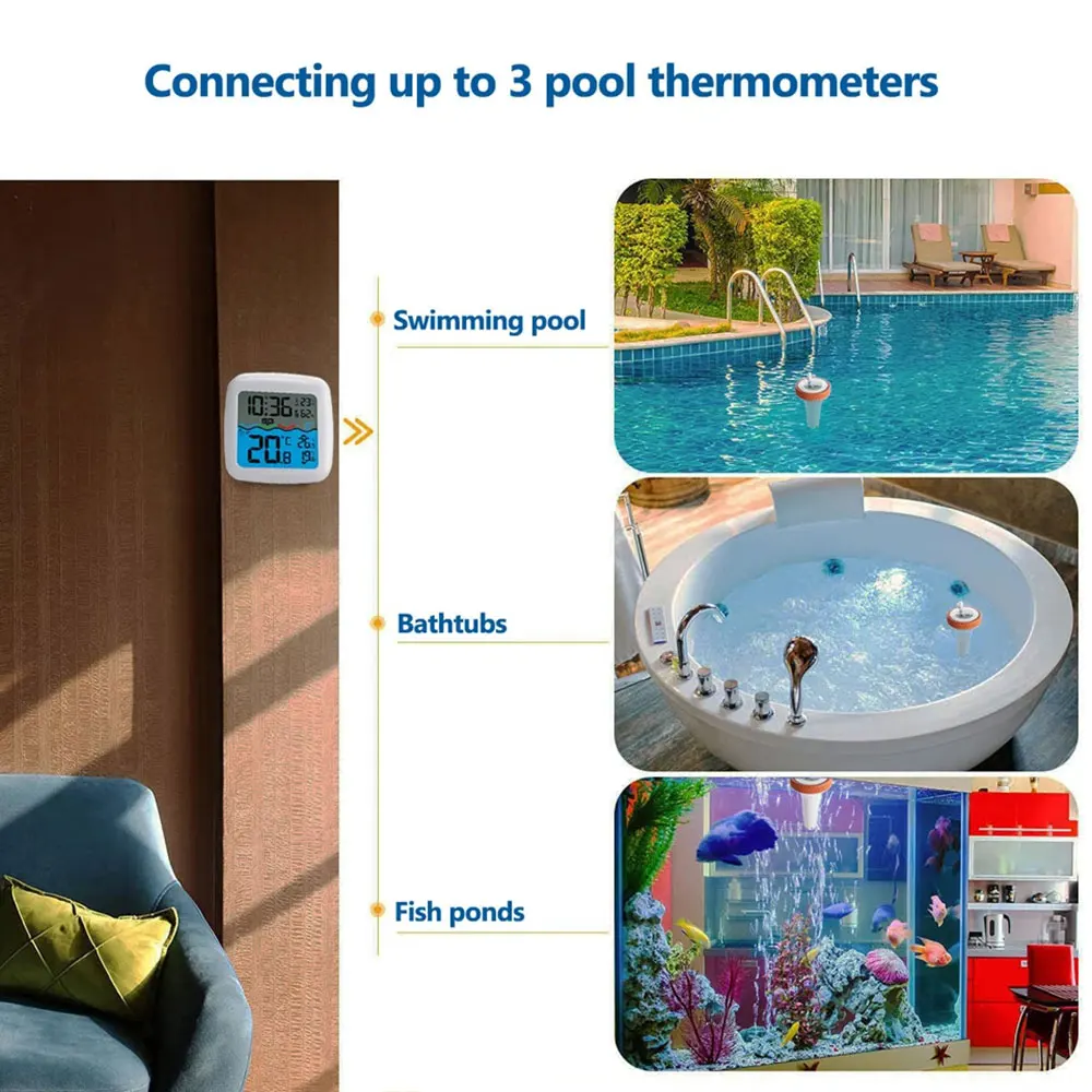 Imagem -05 - Conexão sem Fio Termômetro Digital Display Lcd Outdoor Flutuante Termômetros para Piscina Banheiros Aquário