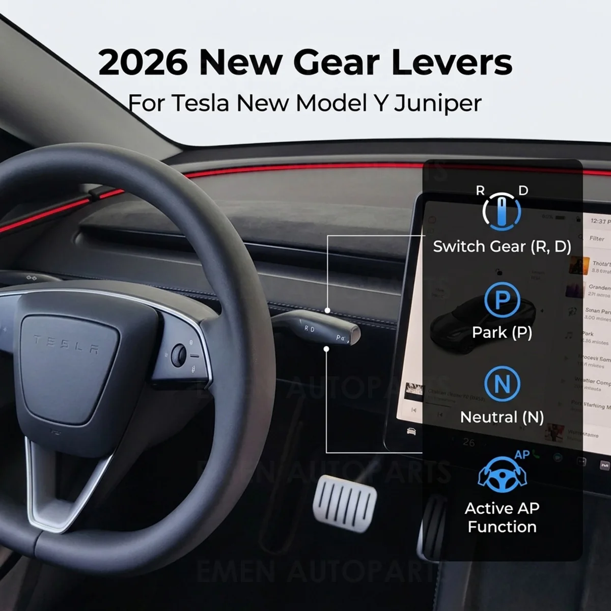 Smart Physical Drive Gear Selector Stalk For New Tesla Model Y 2025 2026  Juniper YL Car Shift Lever Knob Retrofit Kit