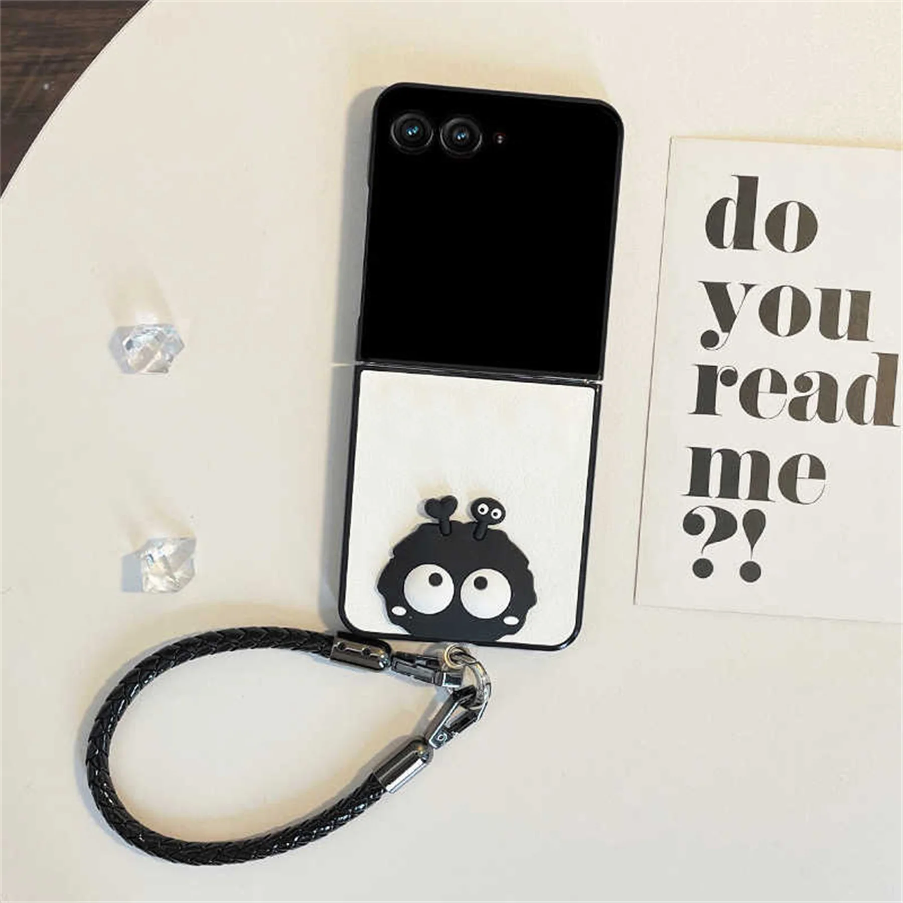 Funny Black Coal Ball Leather Phone Case for Motorola Razr Plus 2024 2023 Razr 60 40 50 Ultra Weave Rope Chain Shockproof Cover