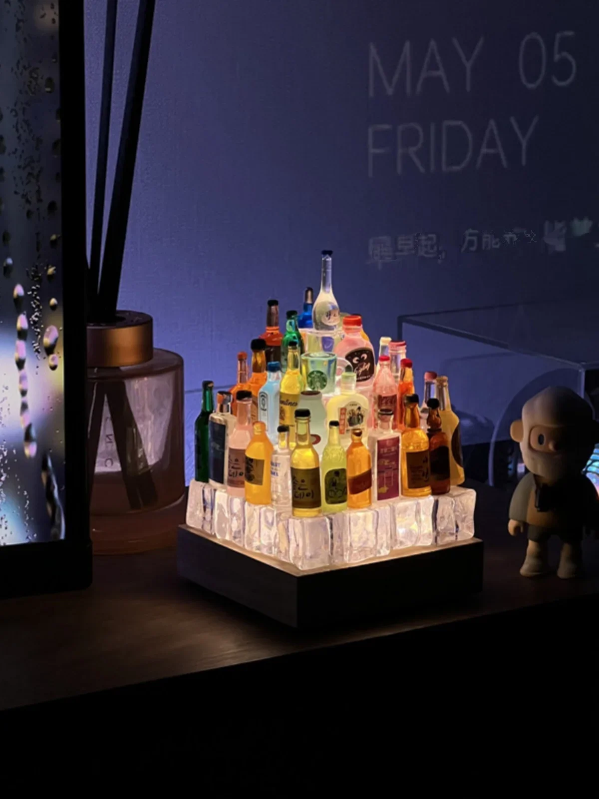 Handmade decoration of mini wine bottle castle night light ornaments