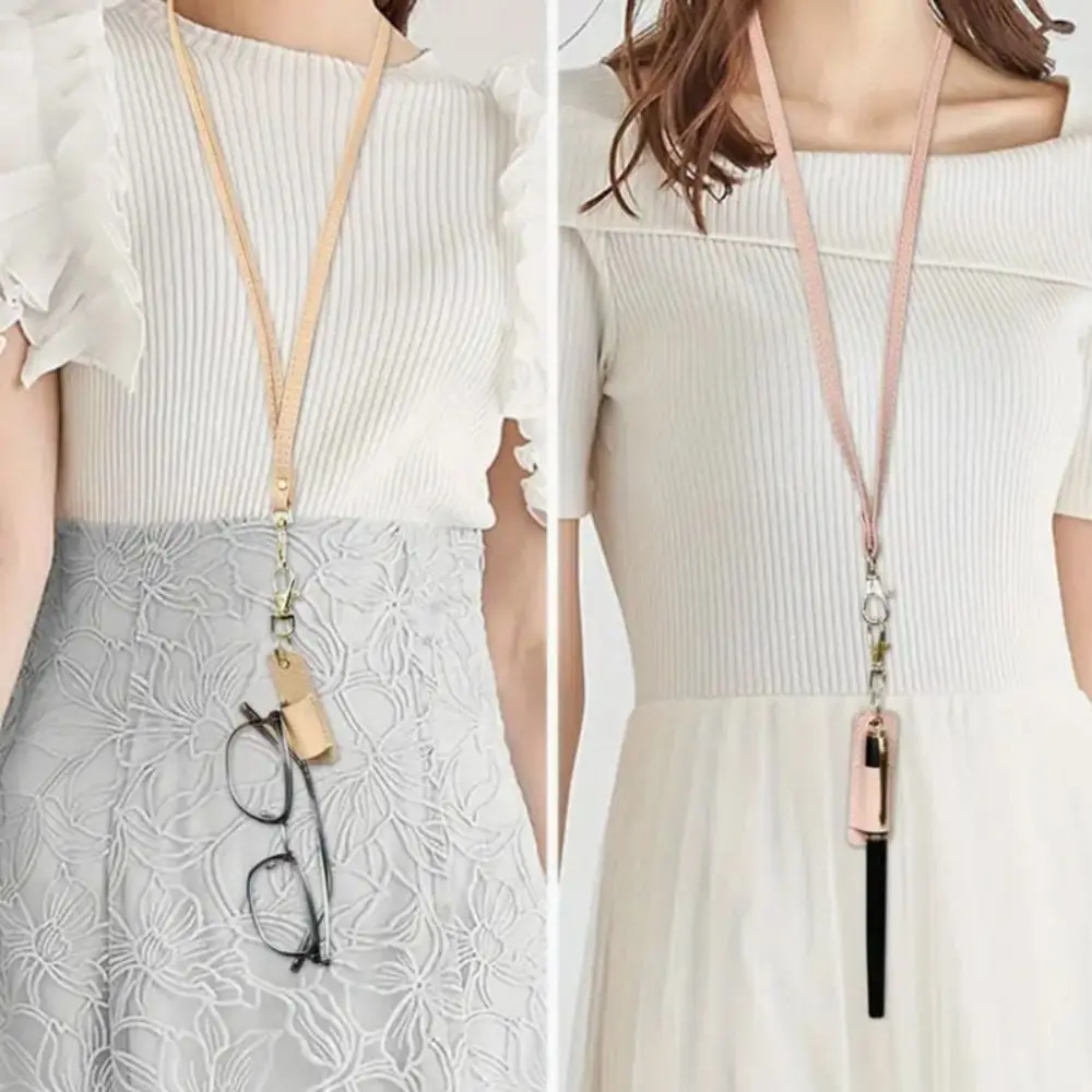

Portable PU Leather Lanyard Pen Holder Necklace Style with Keychain Pen Case Pen Pouch Durable Wear-resistant Pen Clip