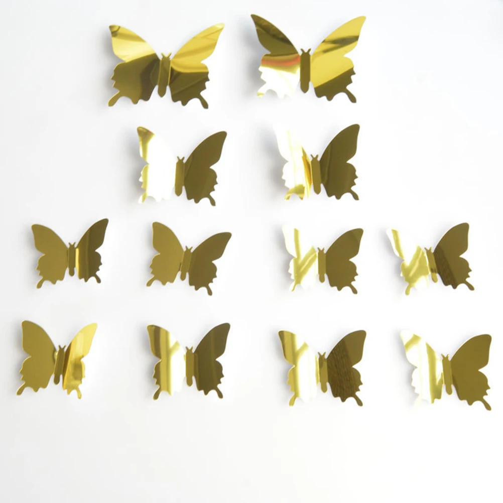 

12 Pcs PVC Butterflies 3D Mirror Wall Decals Stickers Home Decor Vivid Realistic Long Term Use Easy Stick Dry Smooth Surface