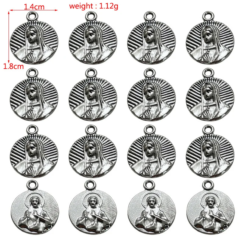 10pcs 8 Styles Tibetan Silver Christian Virgin Pendant Beaded Earrings Jewelry Supplies Necklace Connector DIY Alloy Accessories