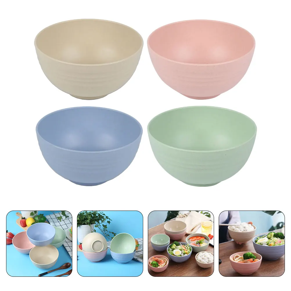 

4pcs Unbreakable Reusable Soup Bowls Rice Cereal Serving Bowls Home Restaurant Kitchen Set Microwave Safe Large Plastic