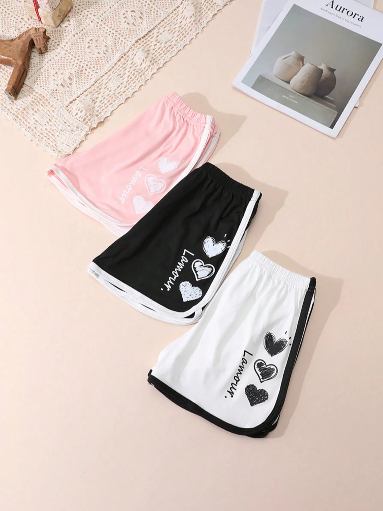3 Pcs/Set Girl's Summer Candy-Color Shorts Love Heart Print Loose Sports Pants Kids Casual Beach Wear Breathable Hot Pants 2-11Y