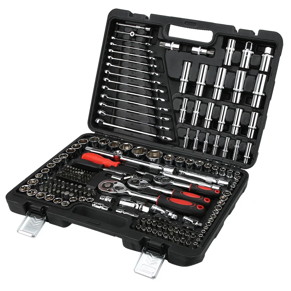 Ratchet Wrench Set 1/4in 3/8in 1/2in Socket Set Tool Case Hand Tool Kits + Box LPD0005‑7 Hand Tool Kits Ratchet Set