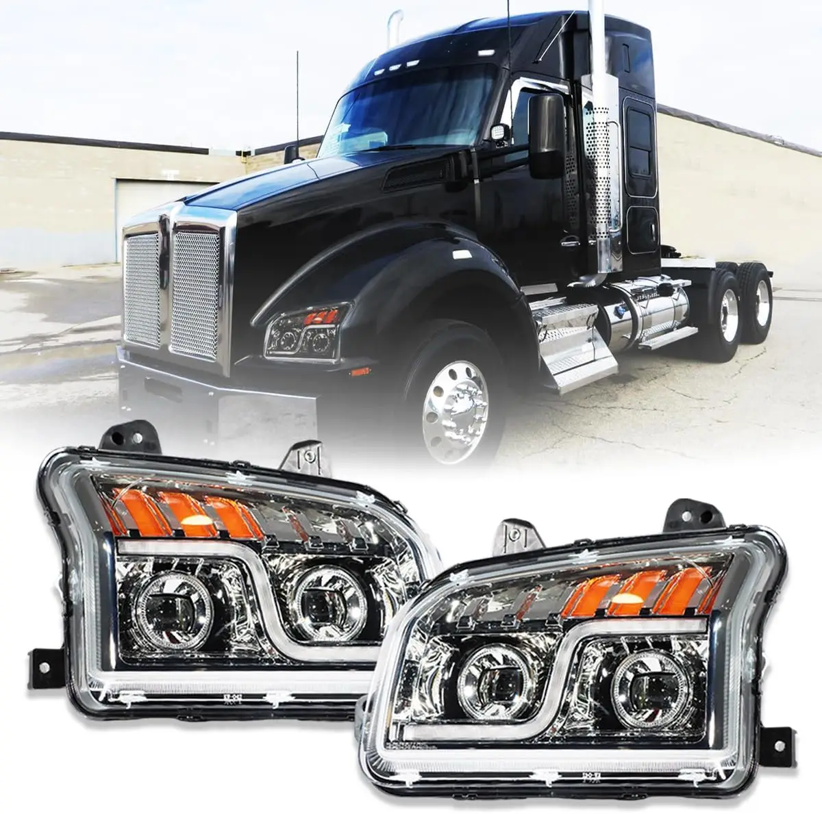 Performance Headlights Assembly Compatible with Kenworth T880 2014-2023, LED Headlamps for Semi Truck, Driver Left and Passenger