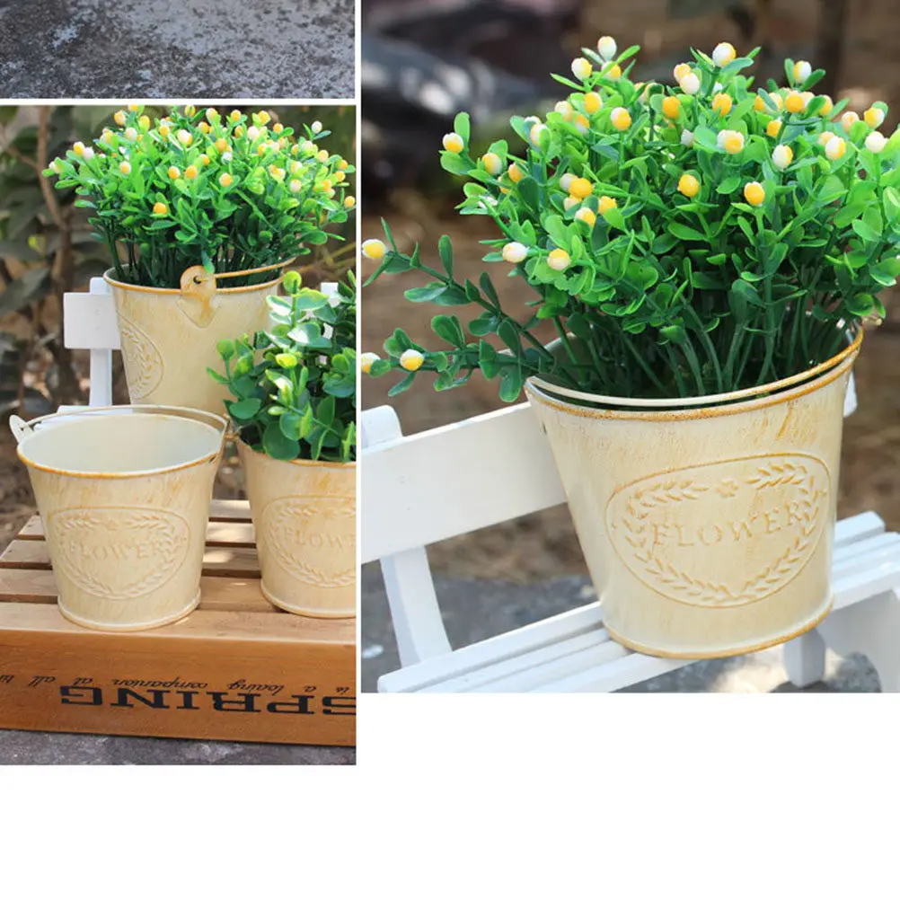 3Pcs Metal Bucket Vintage Style Small Flower Bucket Ideal for Dry Flowers Potted Succulents and Home Gardening Decorations Set
