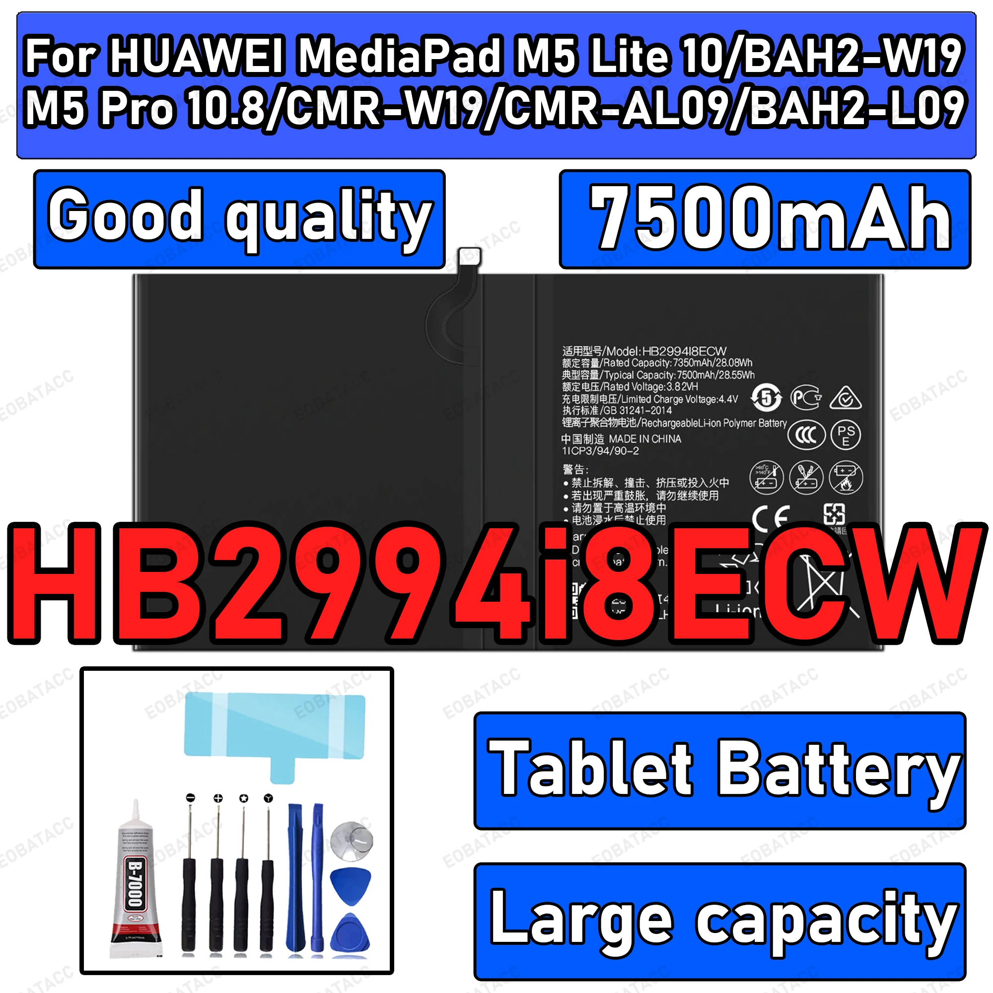 100% New Zero Cycle HB2994i8ECW Battery For HUAWEI MediaPad M5 Lite 10/BAH2-W19/M5 Pro 10.8/CMR-W19 Bateria +Free Tools