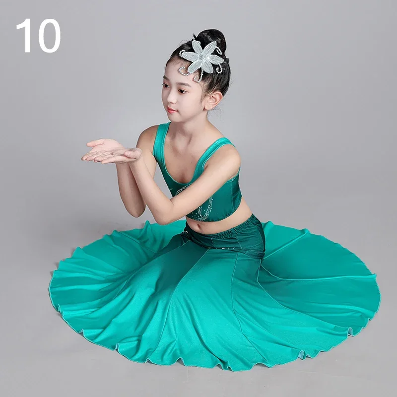 Costume de danse Dai pour enfants, jupe justaucorps queue de poisson + haut, robe de danse nationale traditionnelle de paon, Costume de spectacle sur scène