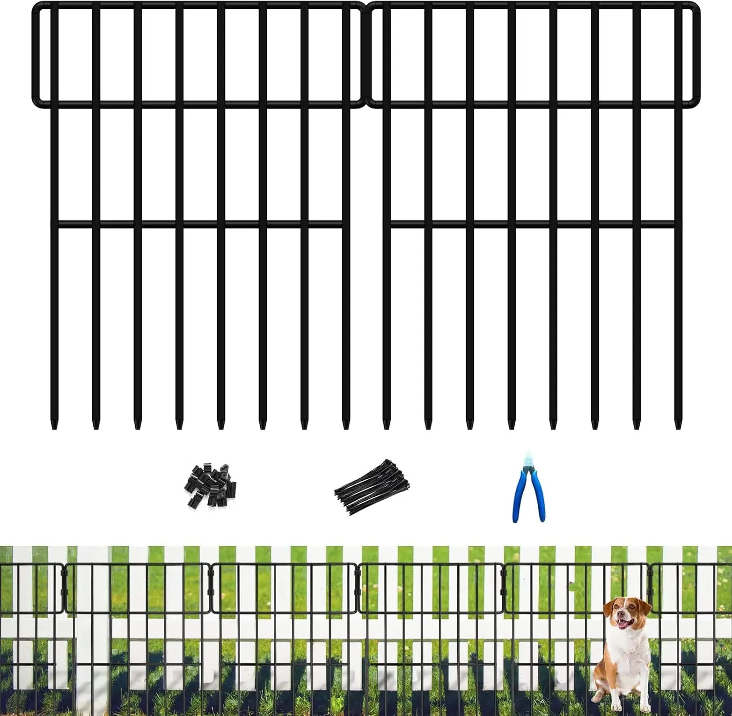 

25 Panels No Dig Fence, 17in(H) x 27ft(L) Dog Fencing Rabbit Fences, 1.52in Spike Spacing Rustproof Metal