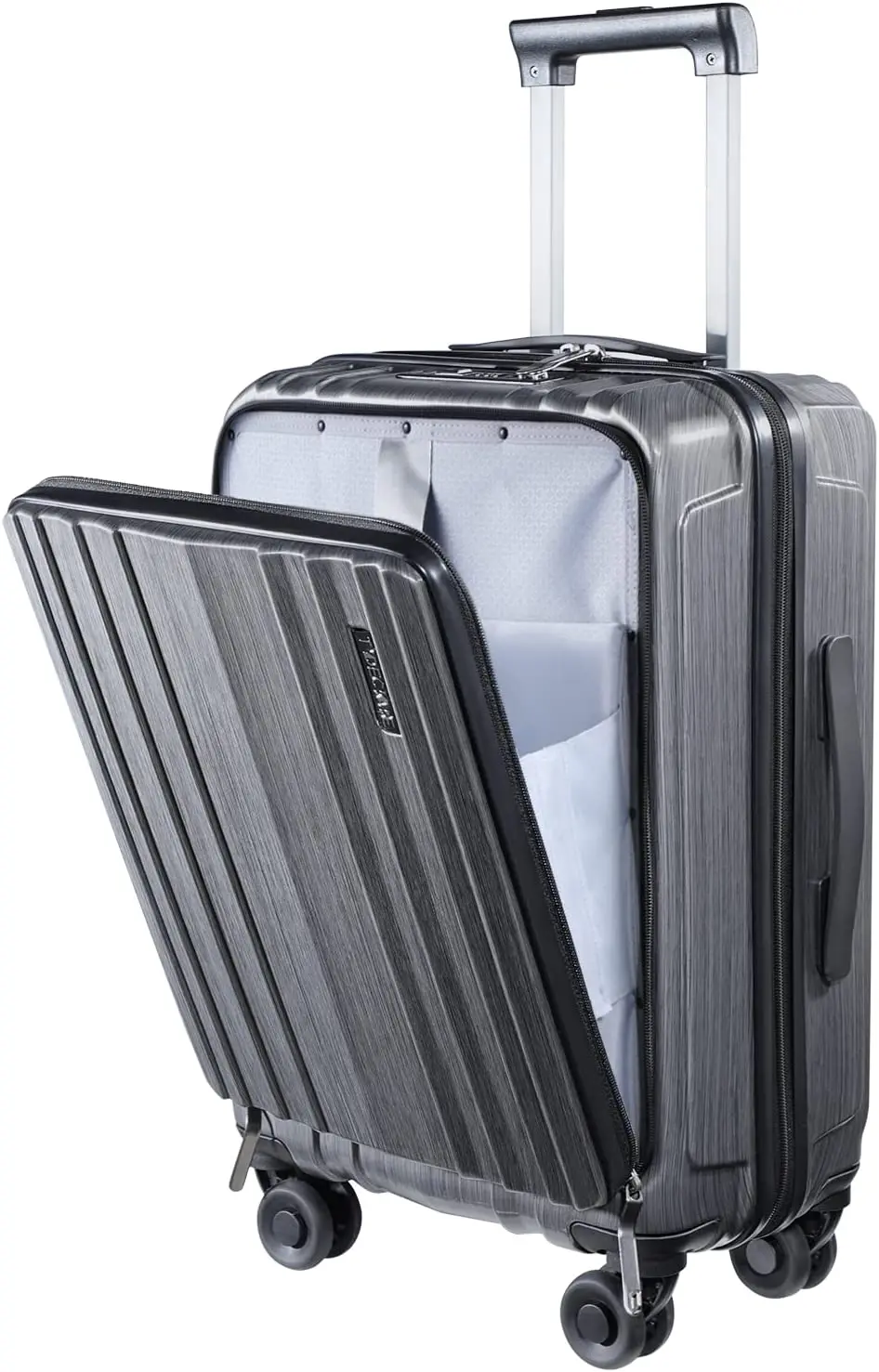 Bagage à main avec poche avant pour ordinateur portable, roues silencieuses, spinner gris, ABS léger, PC, contrôle des touristes, verrouillage TSA, 21 po, 15.6 po