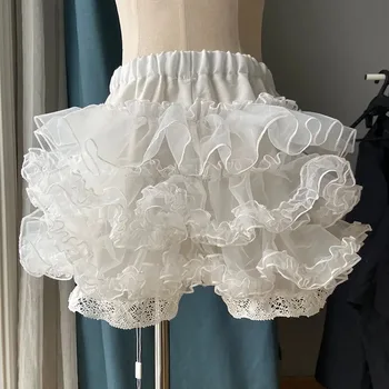 하라주쿠 스위트 로리타 반바지 바지 일본 여성 고딕 Y2k 메쉬 푹신한 반바지 페티코트 프린세스 카와이 JK 블루머