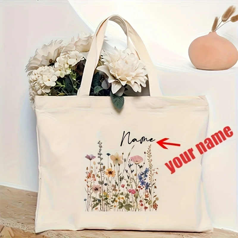 Personalized Custom Name Vintage Wildflower Pattern Handbag Shoulder Bag Suitable for Travel Daily Commute Shopping Bag
