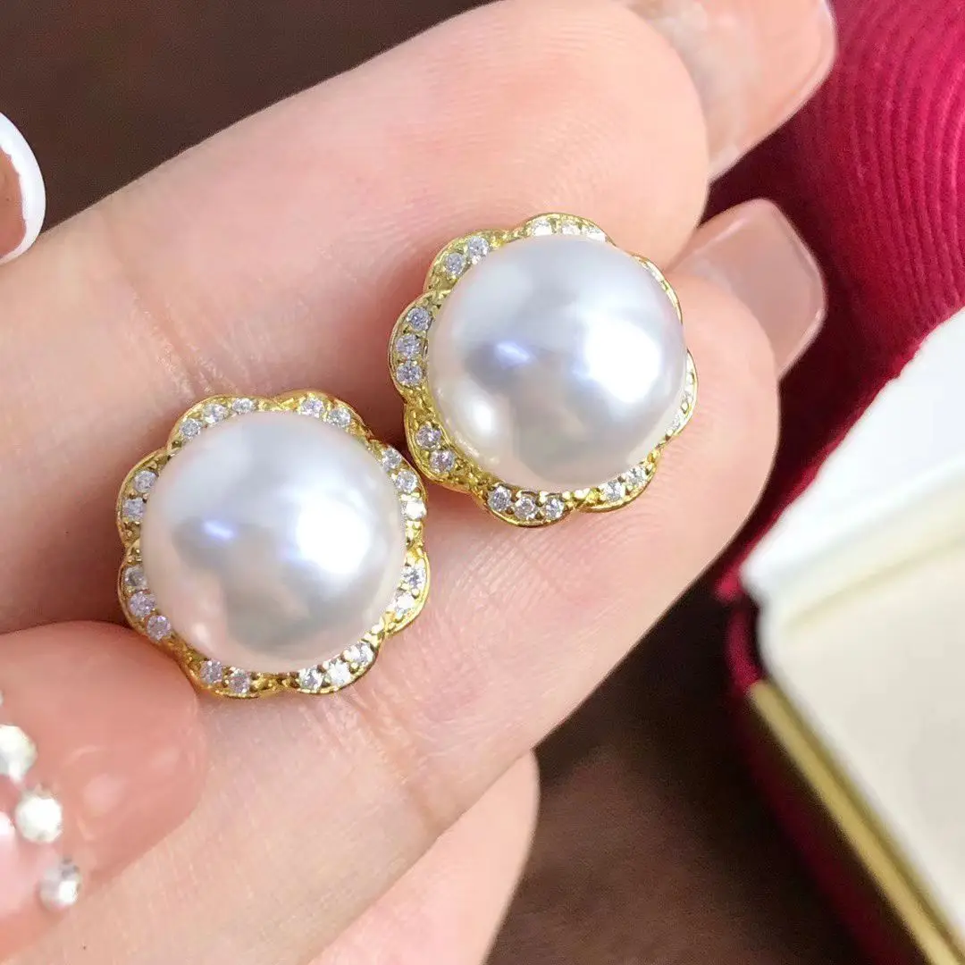 

Wholesale S925 Sterling Silver Earrings Mount Findings Settings Base Mounting Parts Accessory for 9-10mm Pearls 5 pairs/lot