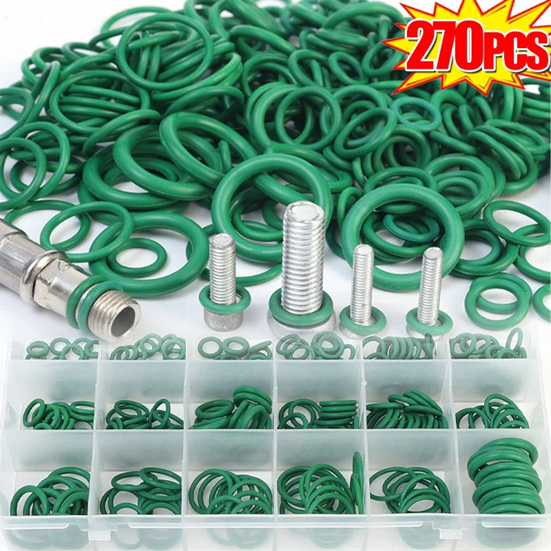 270Pcs 18 Sizes Universal Car Air Conditioning HNBR O Rings Car Auto Repair Tools Rubber Air Conditioning Refrigerant Ring Set