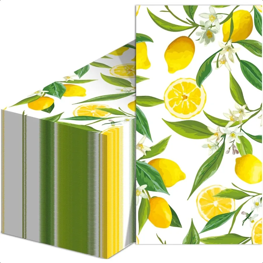 

50PCS Lemon Guest Towels Lemon Yellow Citrus Fruit Hand Napkins Paper Napkin Hand Towel Disposable for Bathroom Wedding Holiday