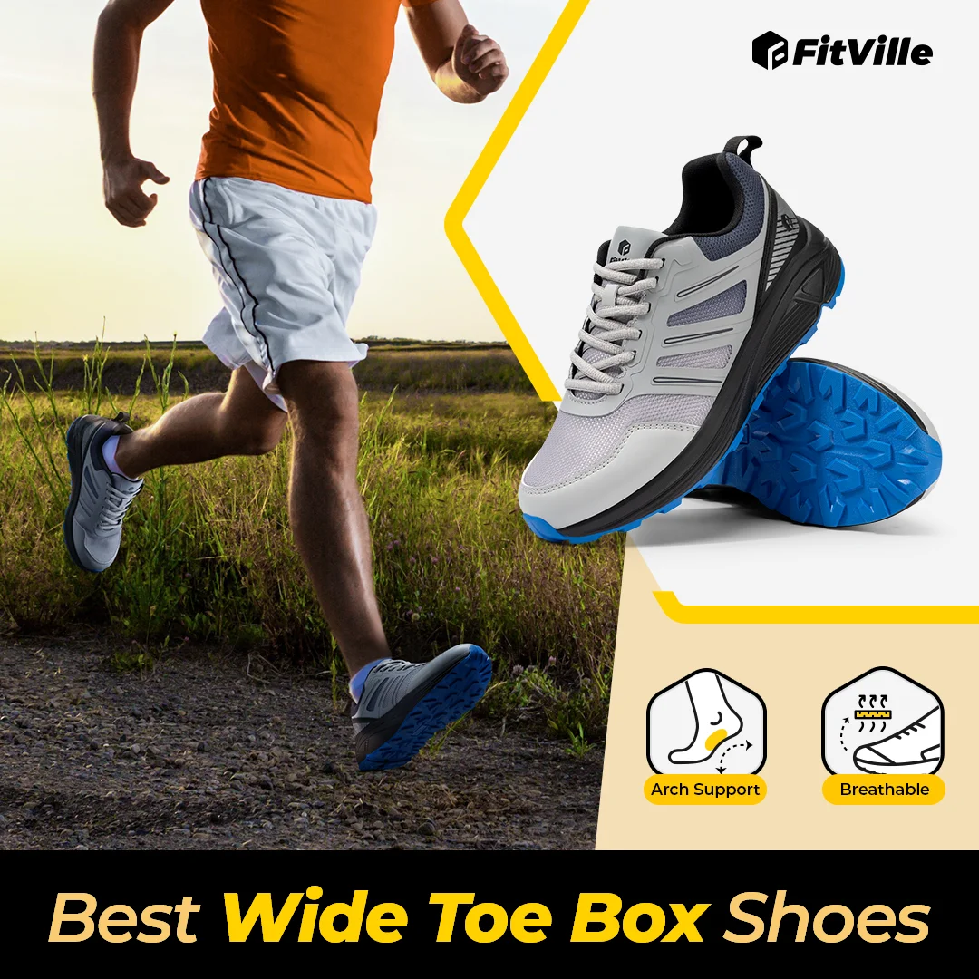 FitVille Trail Running Shoes Zapatillas de deporte para hombre Extra anchas antideslizantes ligeras para pies hinchados Soporte para el arco Alivio del dolor