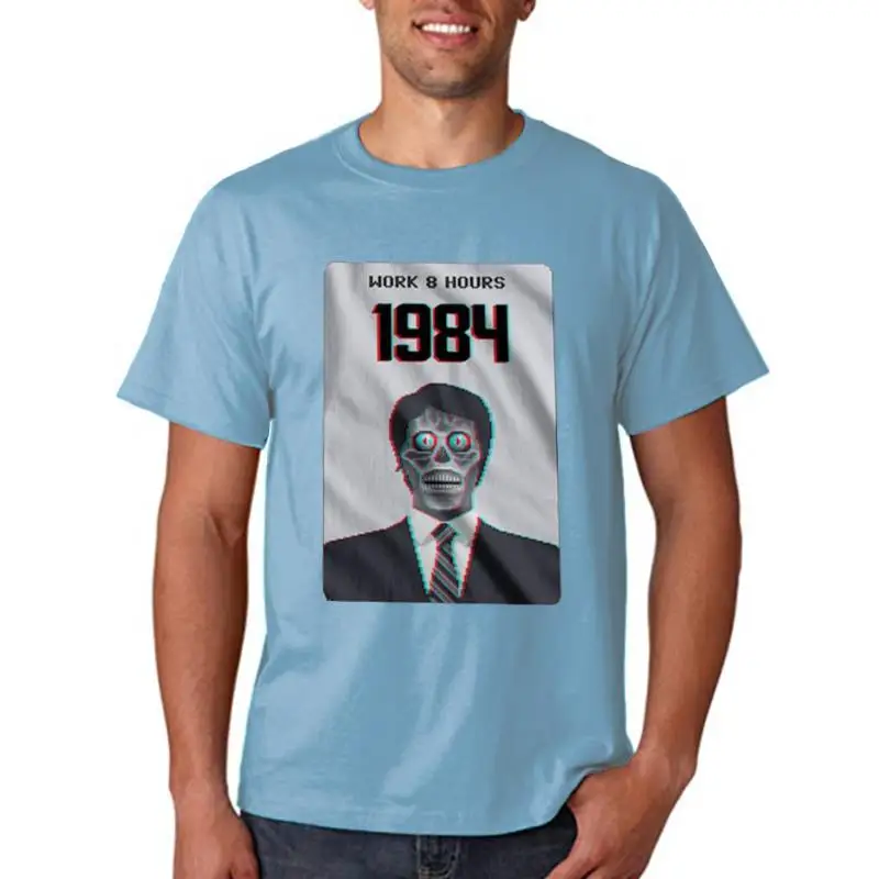 เสื้อยืดคอกลมผ้าฝ้าย100% พิมพ์ลาย1984สำหรับผู้ชายเสื้อยืดทรงหลวมสำหรับฤดูร้อนสุดเท่เสื้อยืดคอกลมสำหรับผู้ชายเสื้อเสื้อชายสำหรับผู้ชาย