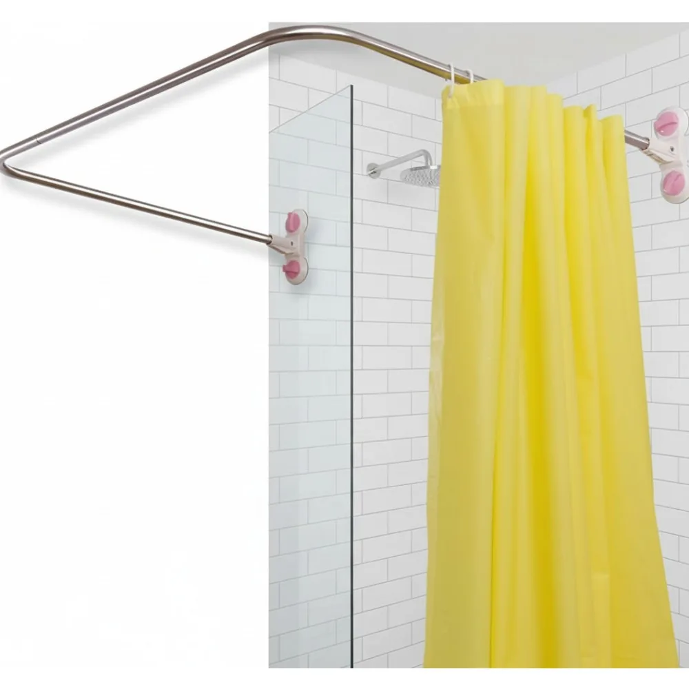 

U-Shaped Corner Shower Curtain Rod with Suction Cup, Rust-Proof & Easy Install for Small Bathroom Space Saving