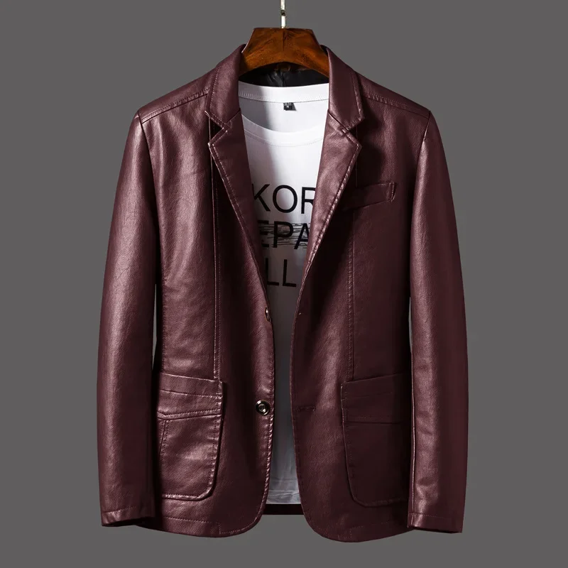 Fast Selling New Men's Pu Leather Jacket Youth Suit Collar Business Casual Thin Spring Season Wholesale Genuine Leather Coat