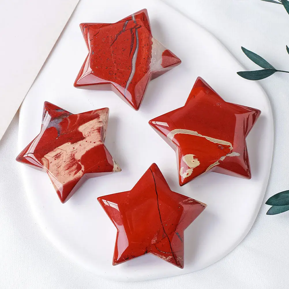 Red Jasper Natural Crystal Five-Pointed Star Polished Decorative Stone Adornment Desktop Ornament Meditation Craft Home