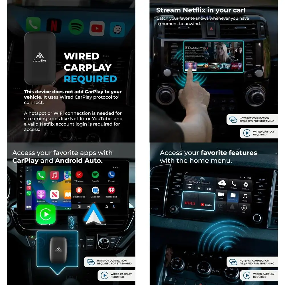 

AI Box Lite Air — беспроводной адаптер для Factory CarPlay — приложения Stream Personal Media и Online через точку доступа к телефону — быстрая подклюка и плайм
