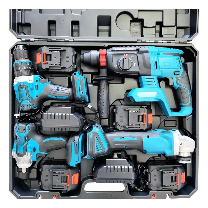 4 in 1 Practical Jobsite Tool Set Power Wrench Drill Angle Grinder Hammer Portable Power Tool Set Powerful Brushless Cordless