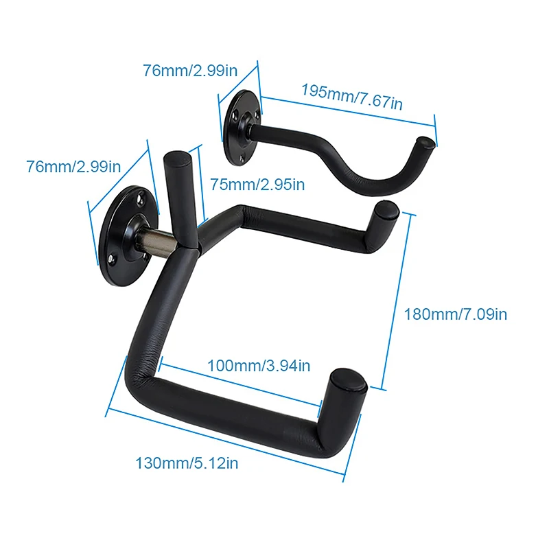 1PC Horizontal Black Metal Guitar Wall Mount Hanger Stand For Acoustic Guitar Bass Violins Mandolins Slat Display Support