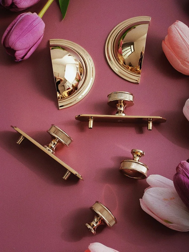 Polished Gold Drawer Round Knobs Solid Brass Cabinet Handles Shell Shaped Dresser Wardrobe Pulls Light Luxury Furniture Hardware