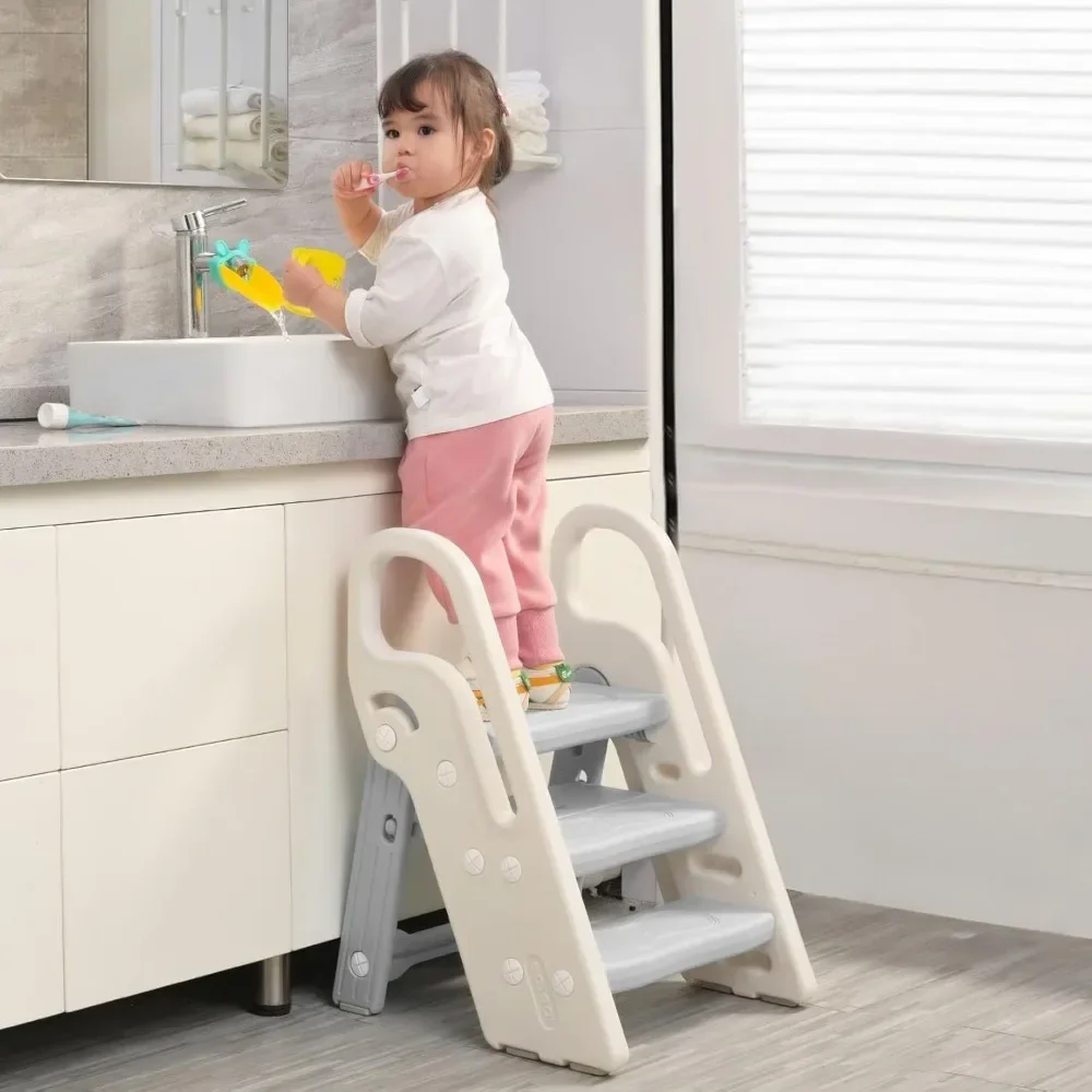 Taburetes para niños, taburete plegable para lavabo de baño, taburete ajustable de 3 escalones para niños, taburete de entrenamiento para orinal con asa